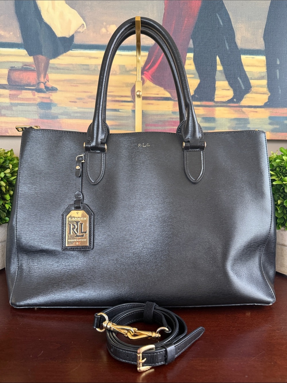 LAUREN Ralph Lauren 🖤NEWBURY🖤 DOUBLE ZIP LARGE TOTE BAG 🌟EUC🌟 - Picture 16 of 17